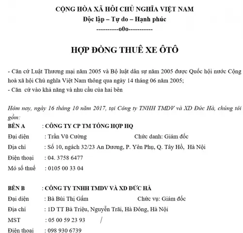 Hợp Đồng Cho Thuê Xe Ô Tô Tự Lái: Điều Khoản Quan Trọng Cần Biết Hợp Đồng Cho Thuê Xe Ô Tô Tự Lái: Điều Khoản Quan Trọng Cần Biết