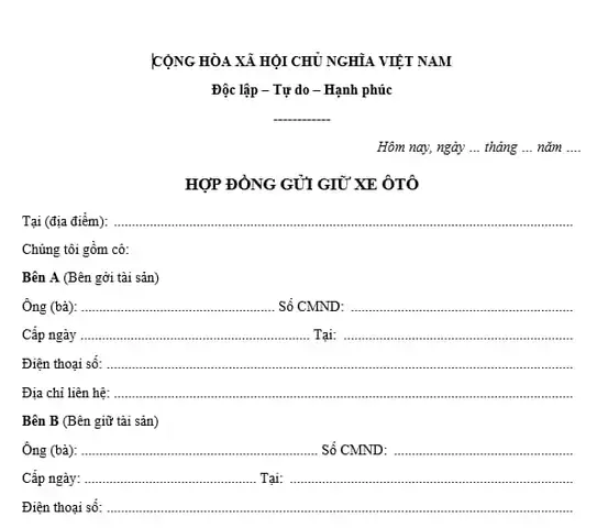 Hợp Đồng Giữ Xe Ô Tô Tháng: Mẫu Chuẩn Và 10 Điều Khoản Quan Trọng Cần Biết