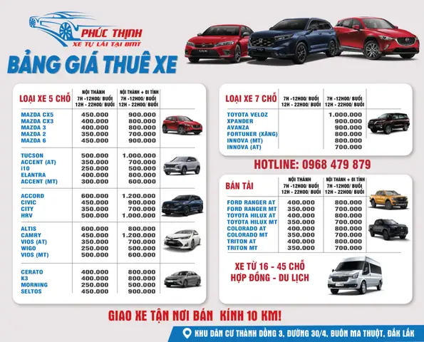 Top 7 Địa Điểm Thuê Xe Ô Tô Tự Lái Uy Tín Tại Đắk Lắk