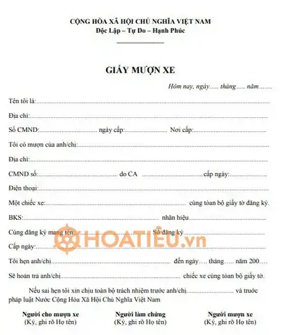 Giấy Mượn Xe Ô Tô: Mẫu Chuẩn, Trách Nhiệm Pháp Lý & Lưu Ý Quan Trọng