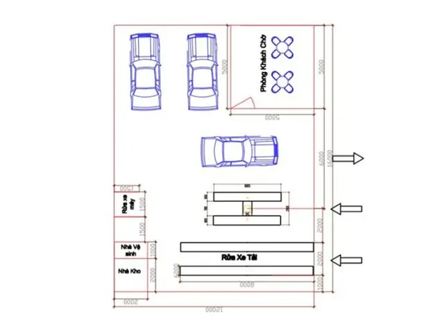 Maặt Bằng Kích Thước Nhà Rửa Xe Ô Tô