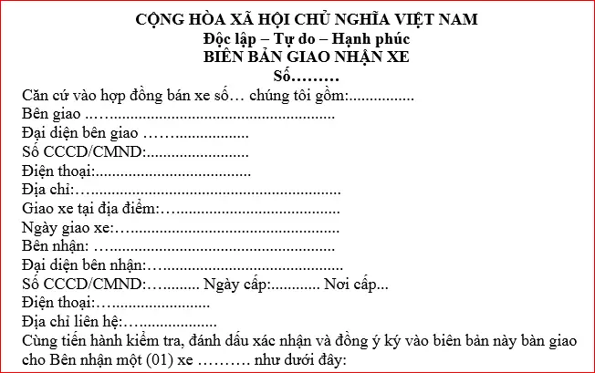 Maẫu Biên Bản Bàn Giao Xe Ô Tô Maẫu Biên Bản Bàn Giao Xe Ô Tô