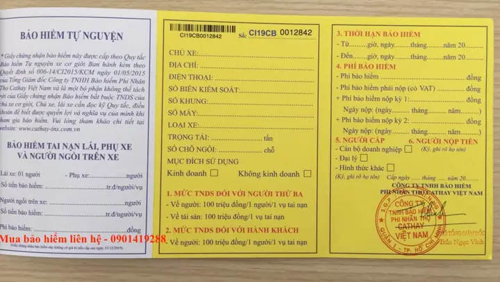 Mẫu Báo Phí Bảo Hiểm Xe Ô Tô