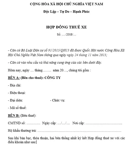 Mẫu Hợp Đồng Thuê Xe Ô Tô File Word Mẫu Hợp Đồng Thuê Xe Ô Tô File Word