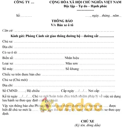 Mẫu Thông Báo Nhận Xe Ô Tô Mẫu Thông Báo Nhận Xe Ô Tô