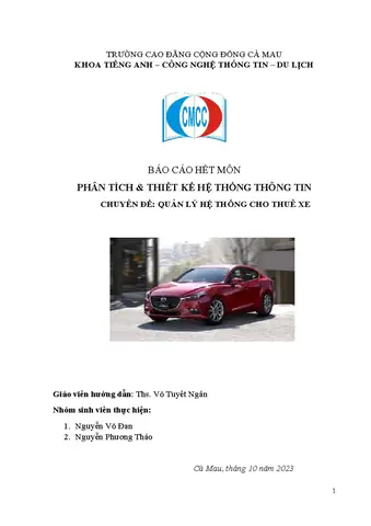 Phaân Tích Thiết Kế Hệ Thống Thuê Xe Ô Tô