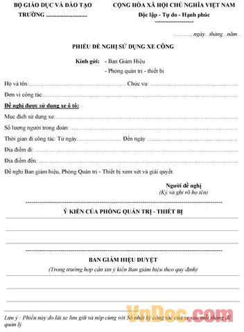 Phiếu Đề Nghị Sử Dụng Xe Ô Tô Phiếu Đề Nghị Sử Dụng Xe Ô Tô
