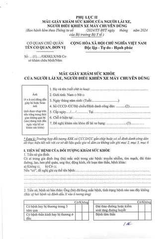 Phiếu Khán Sức Khỏe Lấy Bằng Xe Ô Tô