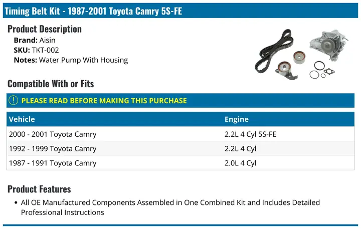 1999 Toyota Camry Timing Belt Kit
