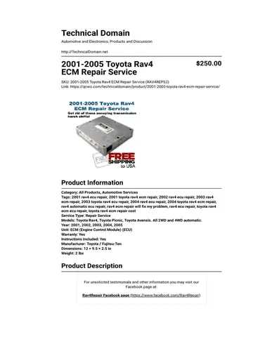 2001 Toyota Rav4 Ecm 2001 Toyota Rav4 Ecm
