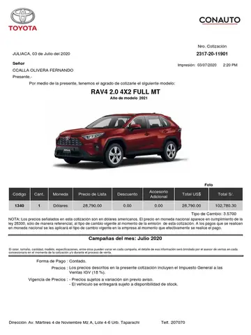 Cotizacion De Toyota