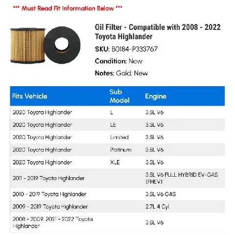 Oil For Toyota Highlander 2016