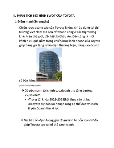 Phân Tích Swot Của Toyota