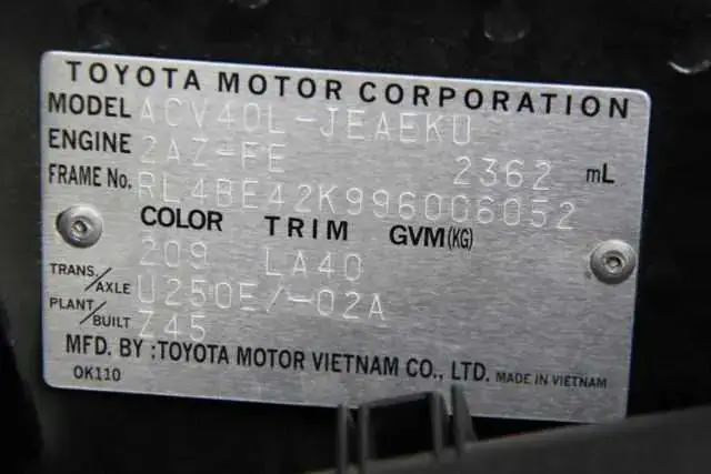 Số Vin Tren Xe Toyota