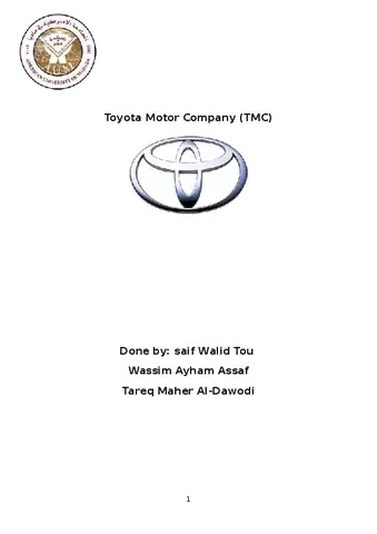 Strategic Management Of Toyota Company Strategic Management Of Toyota Company