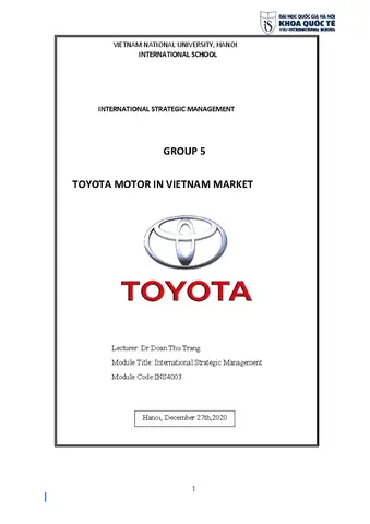 Strategies Of Toyota Motors Vietnam Strategies Of Toyota Motors Vietnam