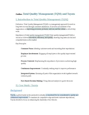 Total Quality Management Case Study Toyota