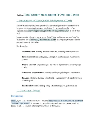 Total Quality Management Case Study Toyota Total Quality Management Case Study Toyota