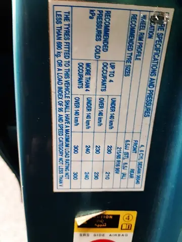Toyota Camry Tyre Pressure 2008