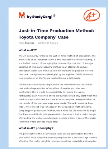 Toyota Just In Time Case Study Toyota Just In Time Case Study