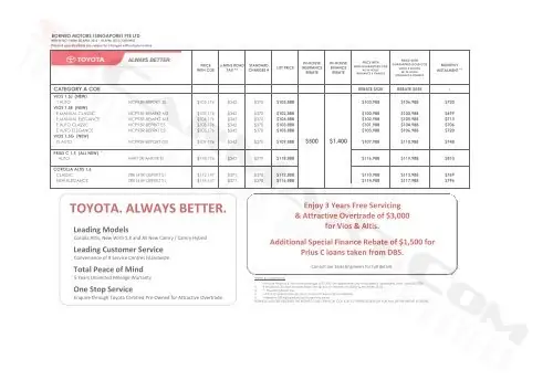 Toyota Singapore Price List Toyota Singapore Price List