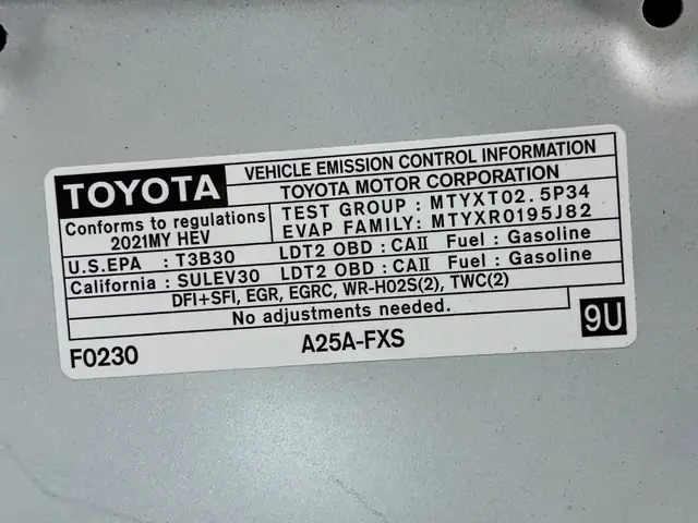 2018 Test Group Emmission Toyota Sienna Epa