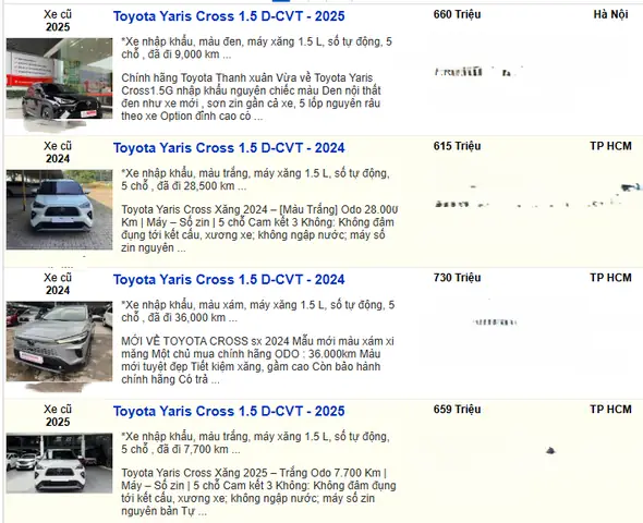 Ban Xe Toyota Yaris Cu Tphcm