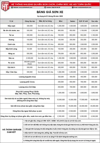 Bảng Gía Dịch Vụ Tại Toyota Tân Cảng
