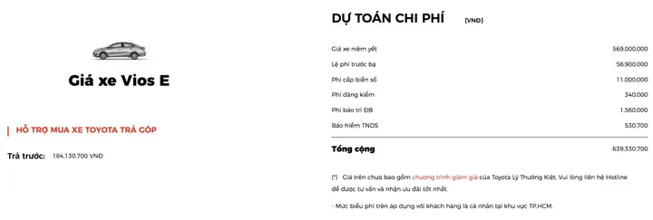 Bang Gia Xe Oto Toyota Thang 8 2018
