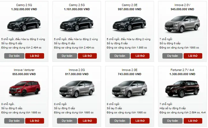 Bảng Giá Xe Toyota Tháng 1 2018