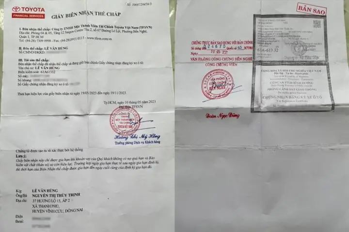 Biên Bản Thế Chấp Xe Toyota