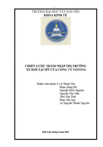 Chiến Lược Thâm Nhập Thị Trường Của Toyota Chiến Lược Thâm Nhập Thị Trường Của Toyota