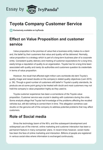 Core Values Customer Focus Of Toyota