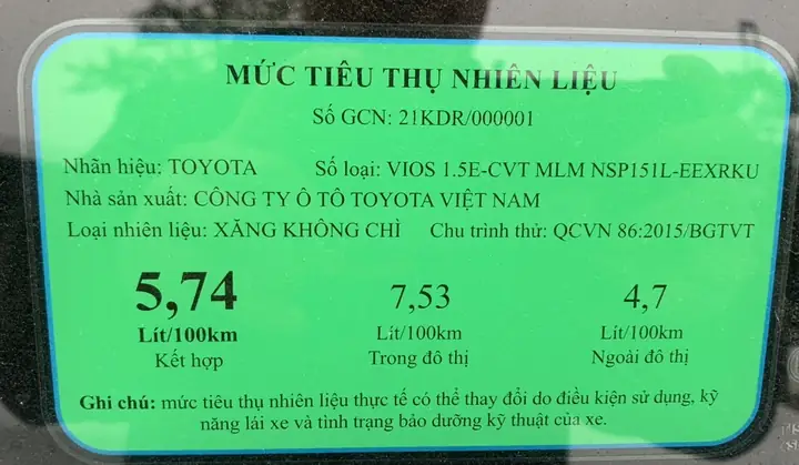 Dđịnh Mức Tiêu Hao Xăng Xe Toyota Vios