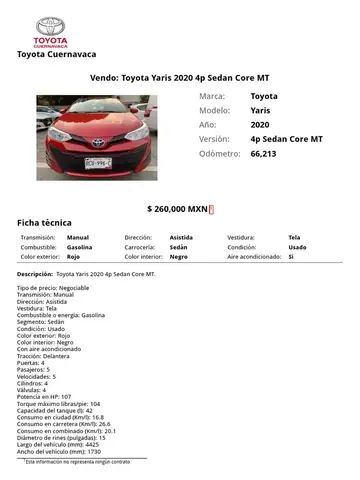 Ficha Tecnica Toyota Yaris Hatchback 2019