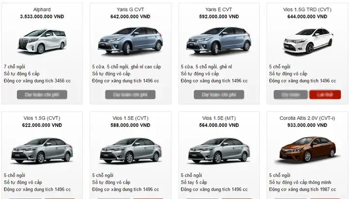 Gia Xe O To Toyota 4 Cho Thang 8 2017