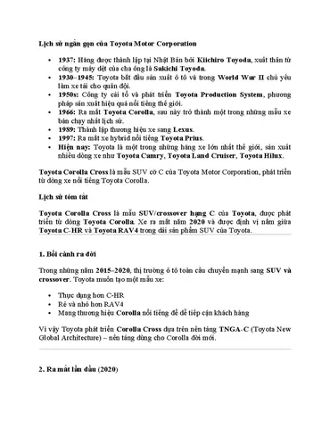 Lịch Sử Phart Triển Của Toyota Motor Côpration Lịch Sử Phart Triển Của Toyota Motor Côpration