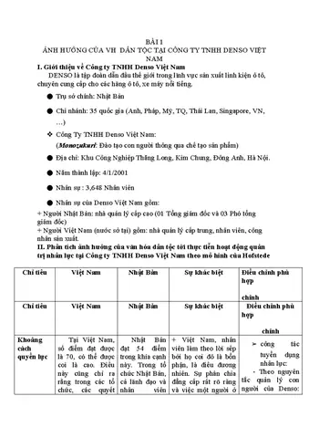 Mô Hình Hofstede Tại Công Ty Toyota Viet Nam