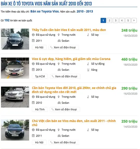 Mua Ban Xe Cu Toyota Vios E San Xuat 2010