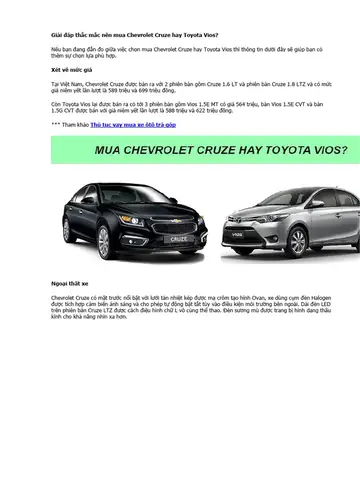 Nên Mua Chevrolet Cruze Hay Toyota Vios