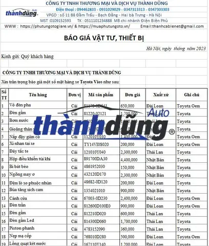 Phụ Tùng Toyota Viosphụ Tùng Chiến Hảo