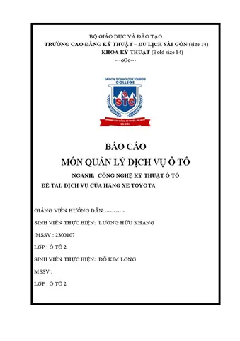 Quản Lý Dịch Vụ Ô Tô Toyota