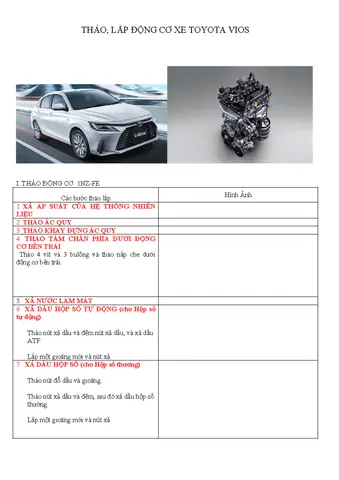 Tháo Lắp Động Cơ Toyota 1nz-fe