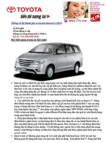 Thong So Ky Thuat Toyota Innova 2014
