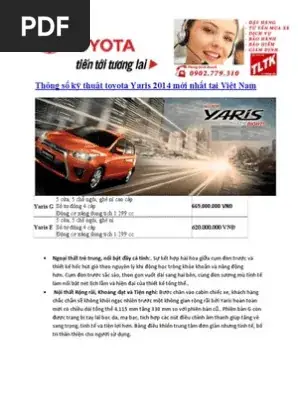 Thông Số Kỹ Thuật Toyota Yaris 2014 Thông Số Kỹ Thuật Toyota Yaris 2014