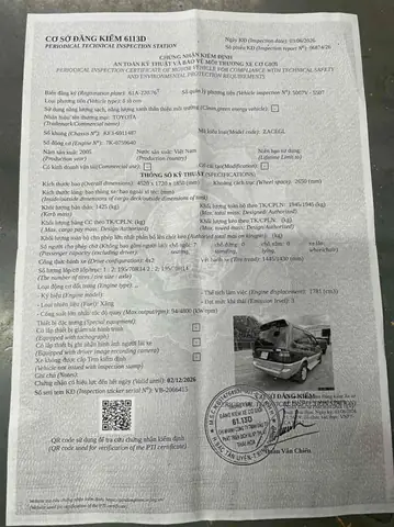 Thông Sô Toyota Zace Gl 2005