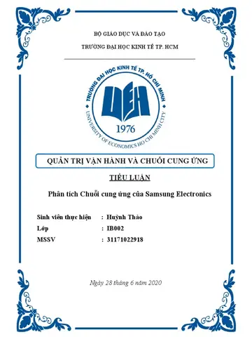 Tiêu Luận Chuỗi Cung Ứng Của Toyota