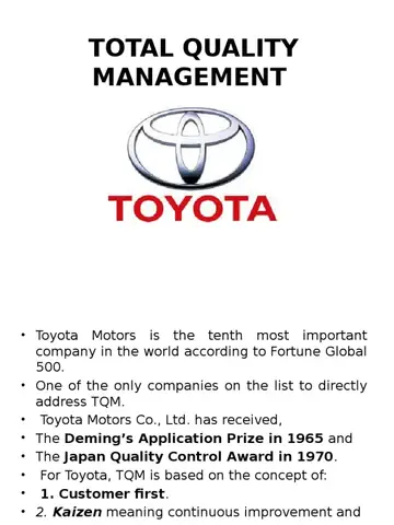 Total Quality Management Case Study Toyota Ppt