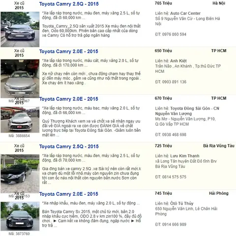 Toyota Camry 2003 Cũ Giá Bao Nhiêu